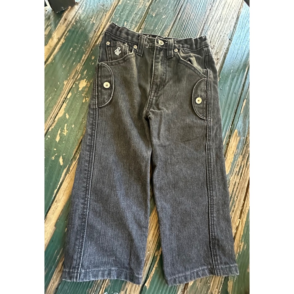 Y2K Rocawear Boys Dark Wash Black Denim Jeans Graphic Pockets 4T A4128